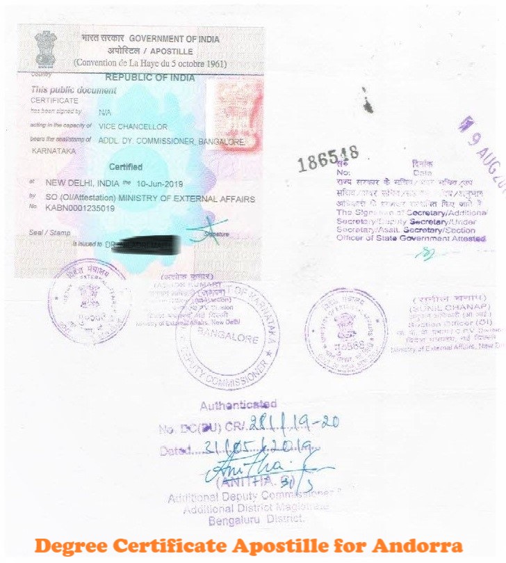 Degree Certificate Apostille for Andorra India