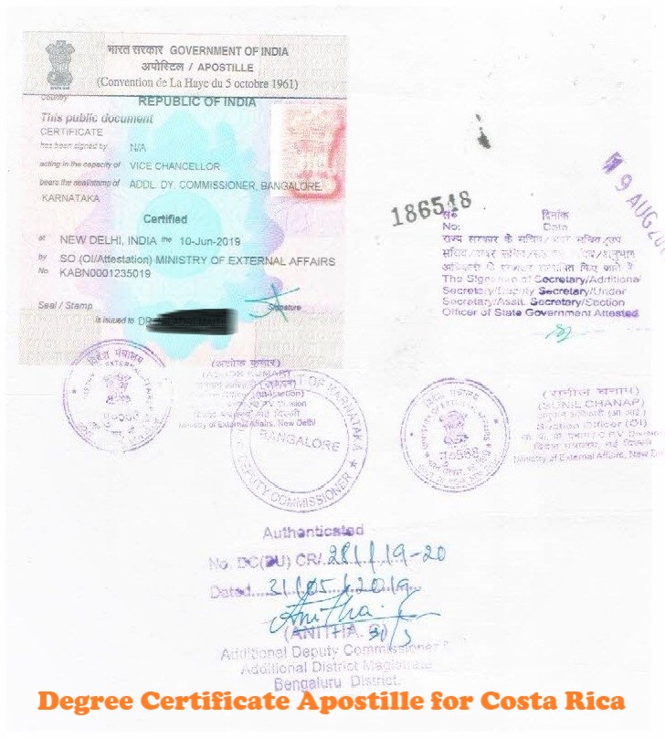 Degree Certificate Apostille for Costa Rica India