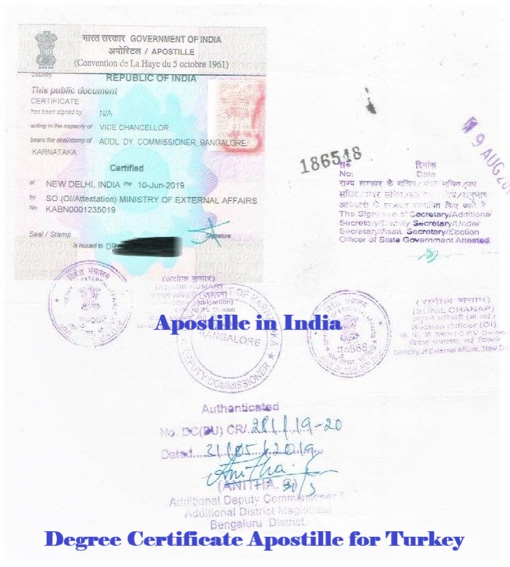 Degree Certificate Apostille for Turkey India