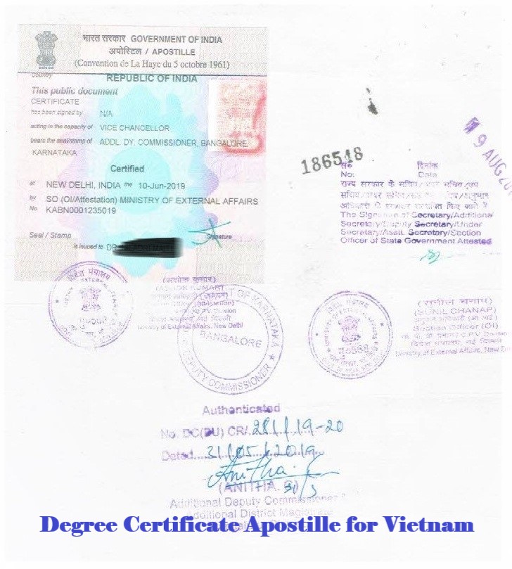 Degree Certificate Apostille for Vietnam India
