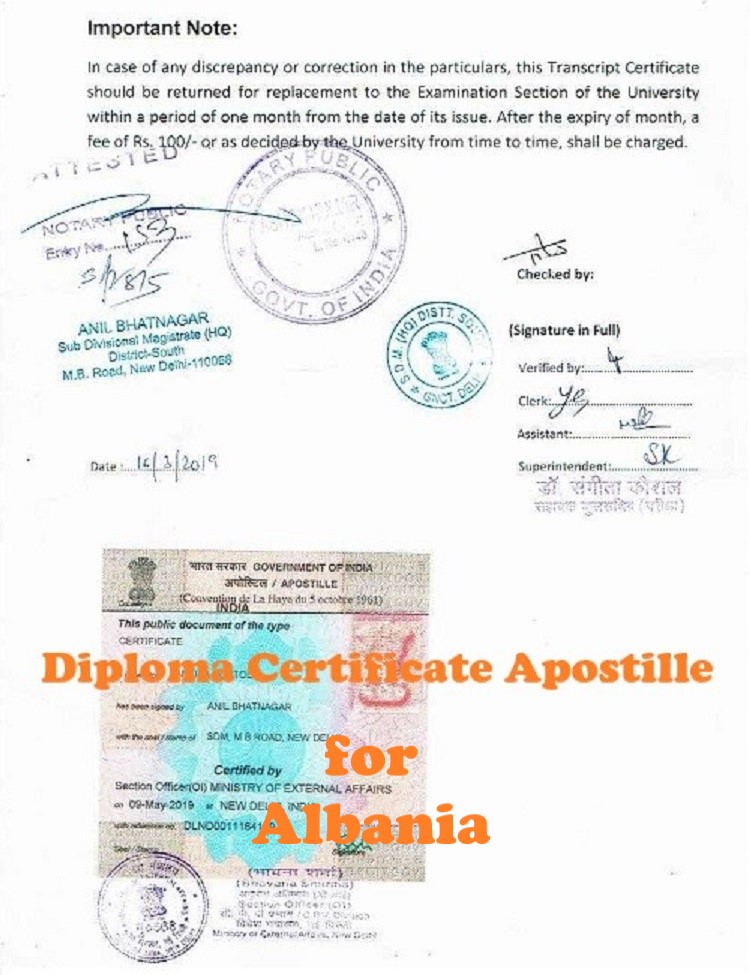 Diploma Certificate Apostille for Albania India