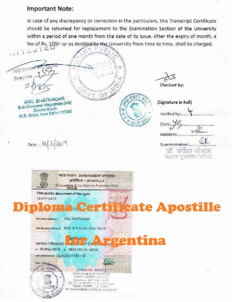 Diploma Certificate Apostille for Argentina India