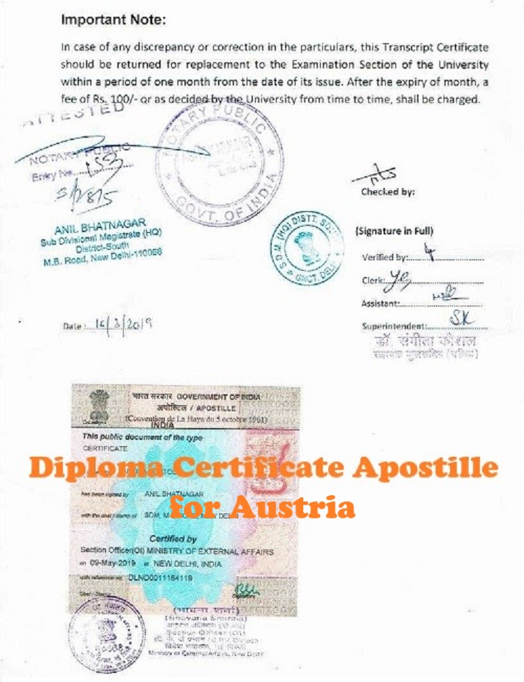 Diploma Certificate Apostille for Austria India