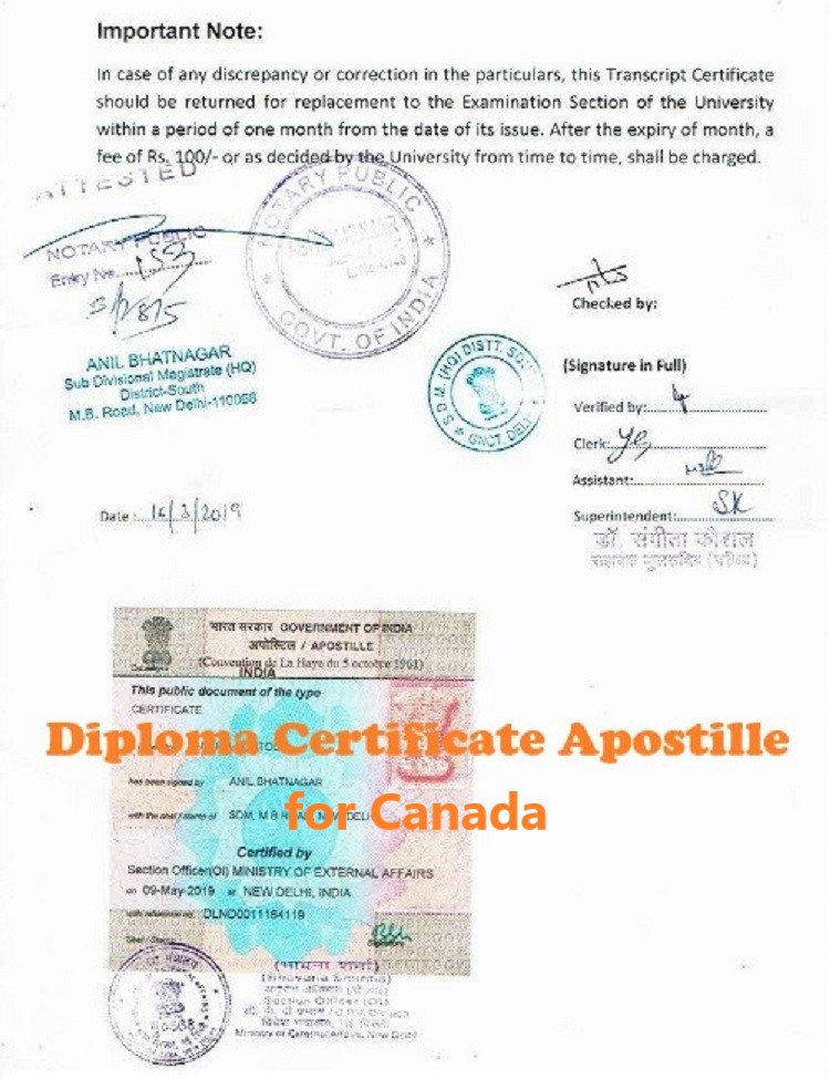 Diploma Certificate Apostille for Canada India