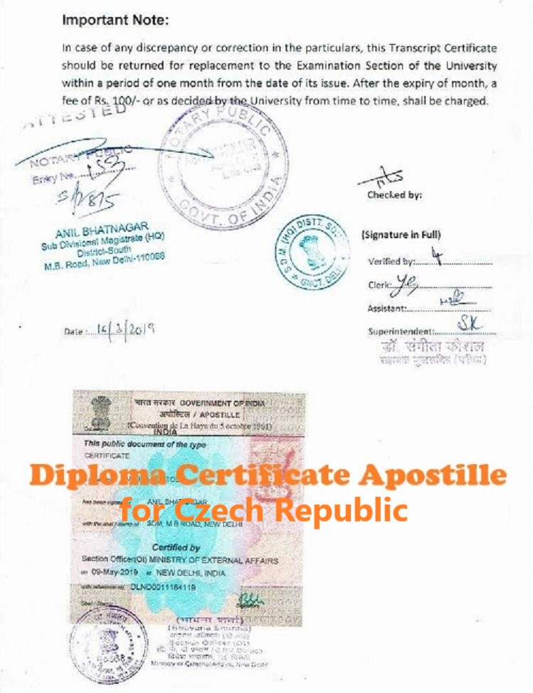 Diploma Certificate Apostille for Czech Republic India