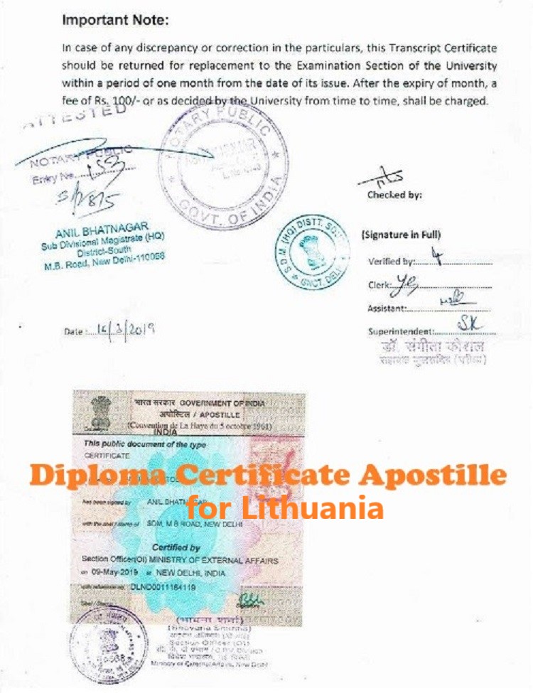Diploma Certificate Apostille for Lithuania India