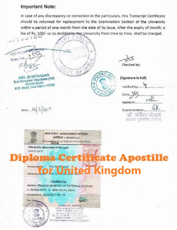 Diploma Certificate Apostille for United Kingdom India