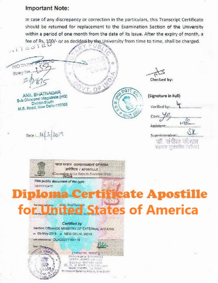 Diploma Certificate Apostille for United States of America India