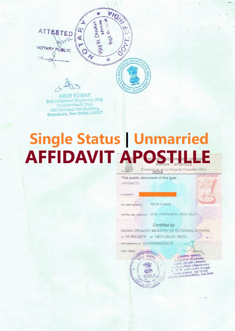 Unmarried Affidavit Apostille from MEA
