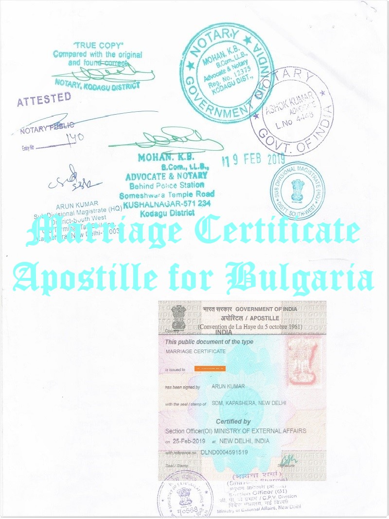 Marriage Certificate Apostille for Bulgaria in India