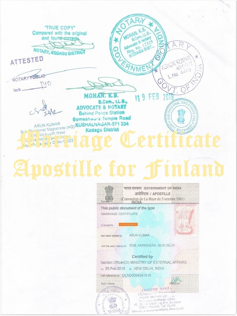 Marriage Certificate Apostille for Finland in India