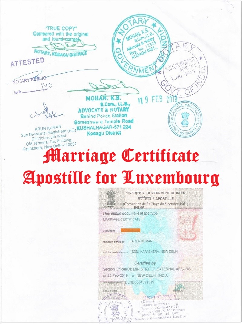 Marriage Certificate Apostille for Luxembourg in India