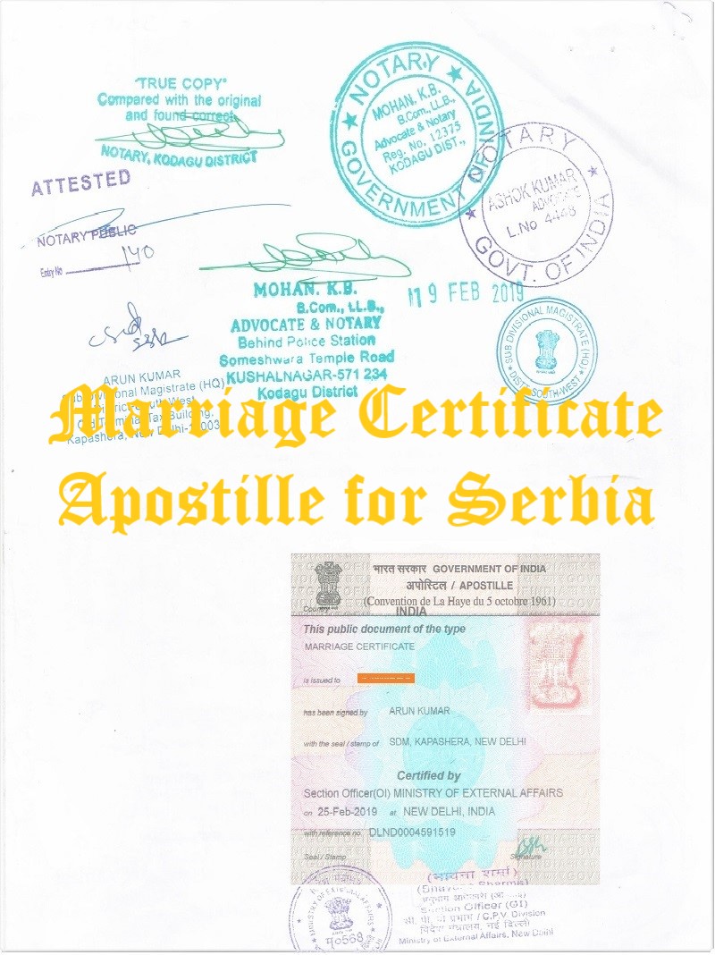 Marriage Certificate Apostille for Serbia in India