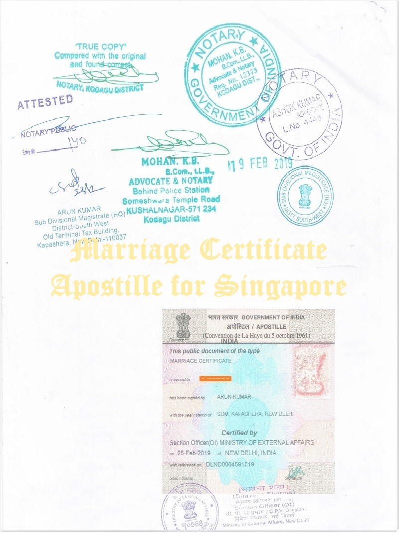 Marriage Certificate Apostille for Singapore in India