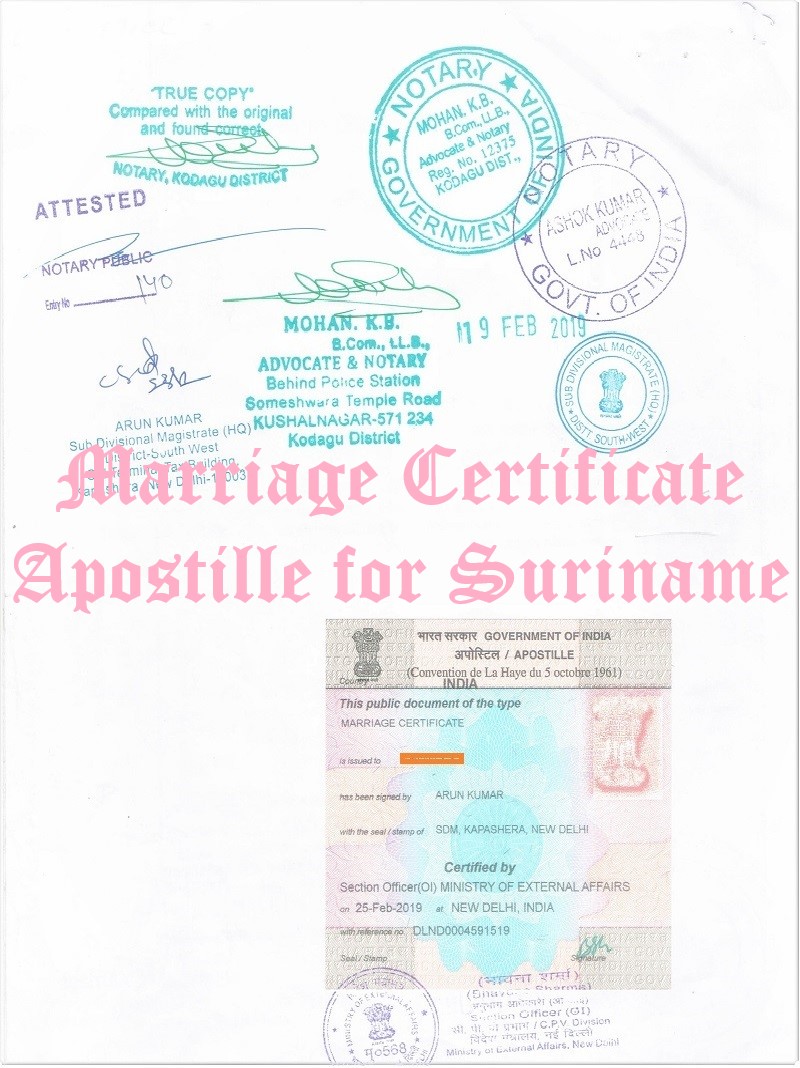 Marriage Certificate Apostille for Suriname in India