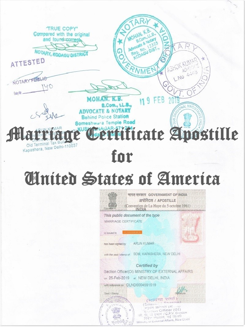 Marriage Certificate Apostille for United States of America in India