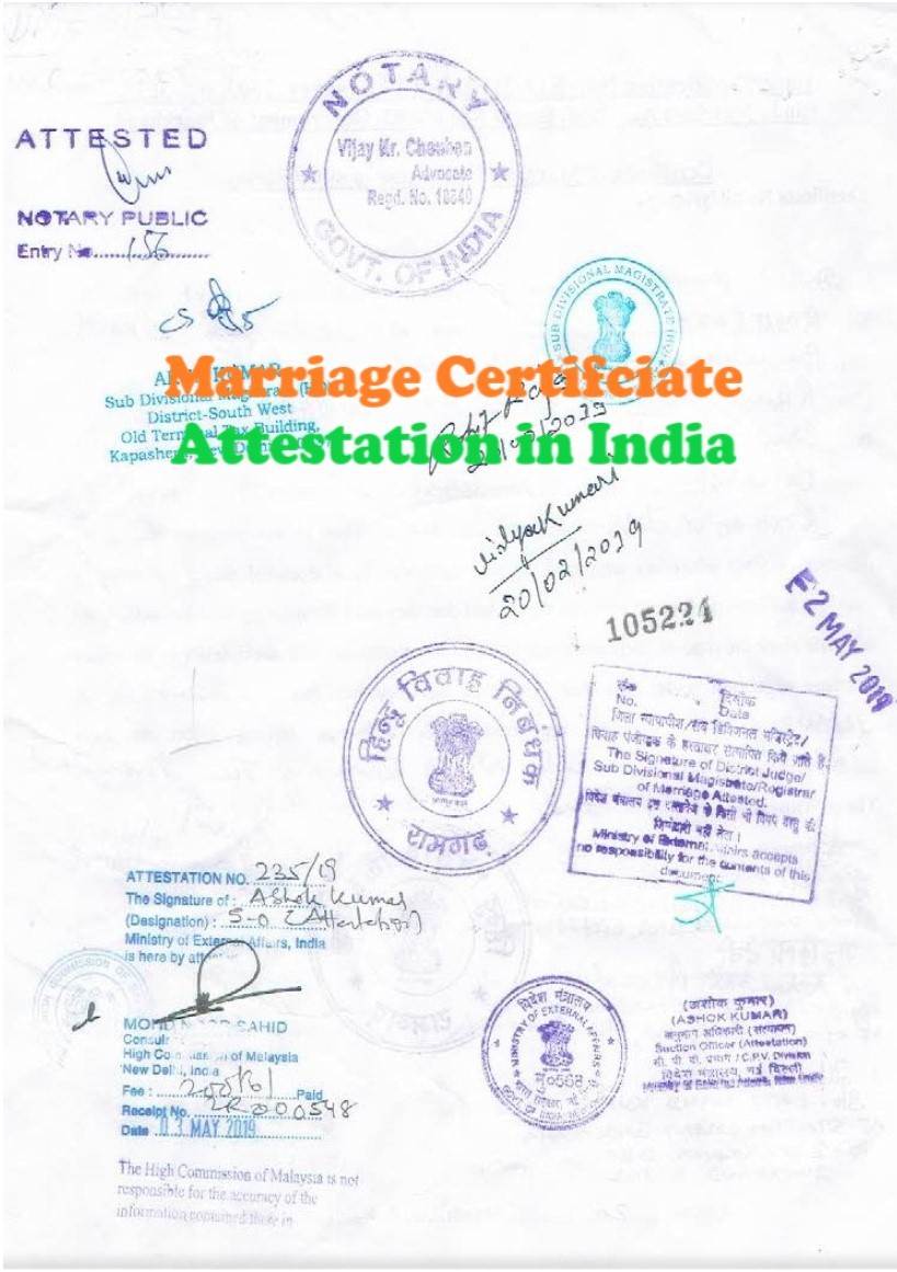 Marriage Certificate Attestation for Cambodia in Delhi, India