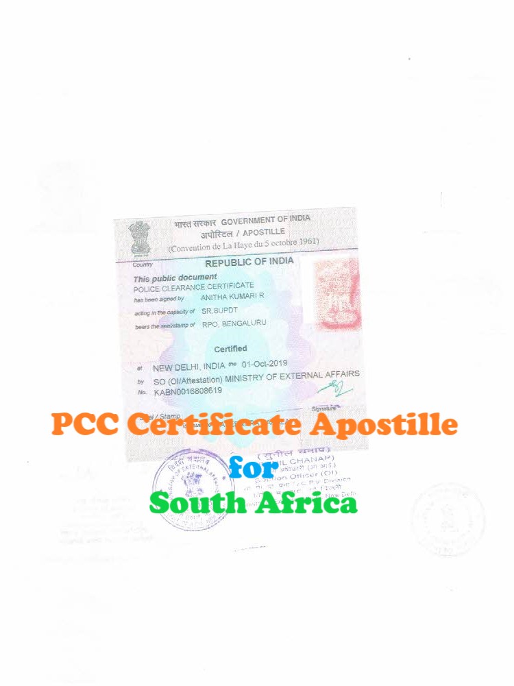 PCC Certificate Apostille for South Africa in India