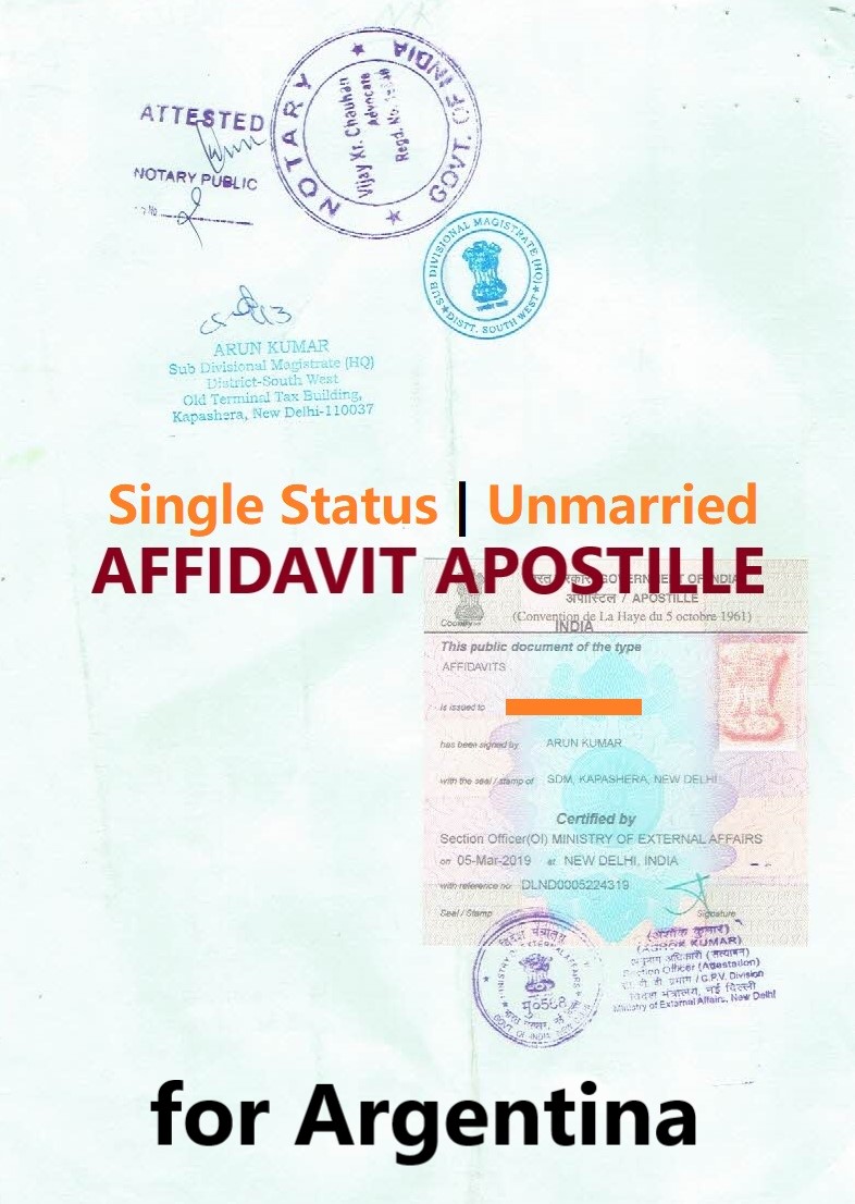 Unmarried Affidavit Certificate Apostille for Argentina in India