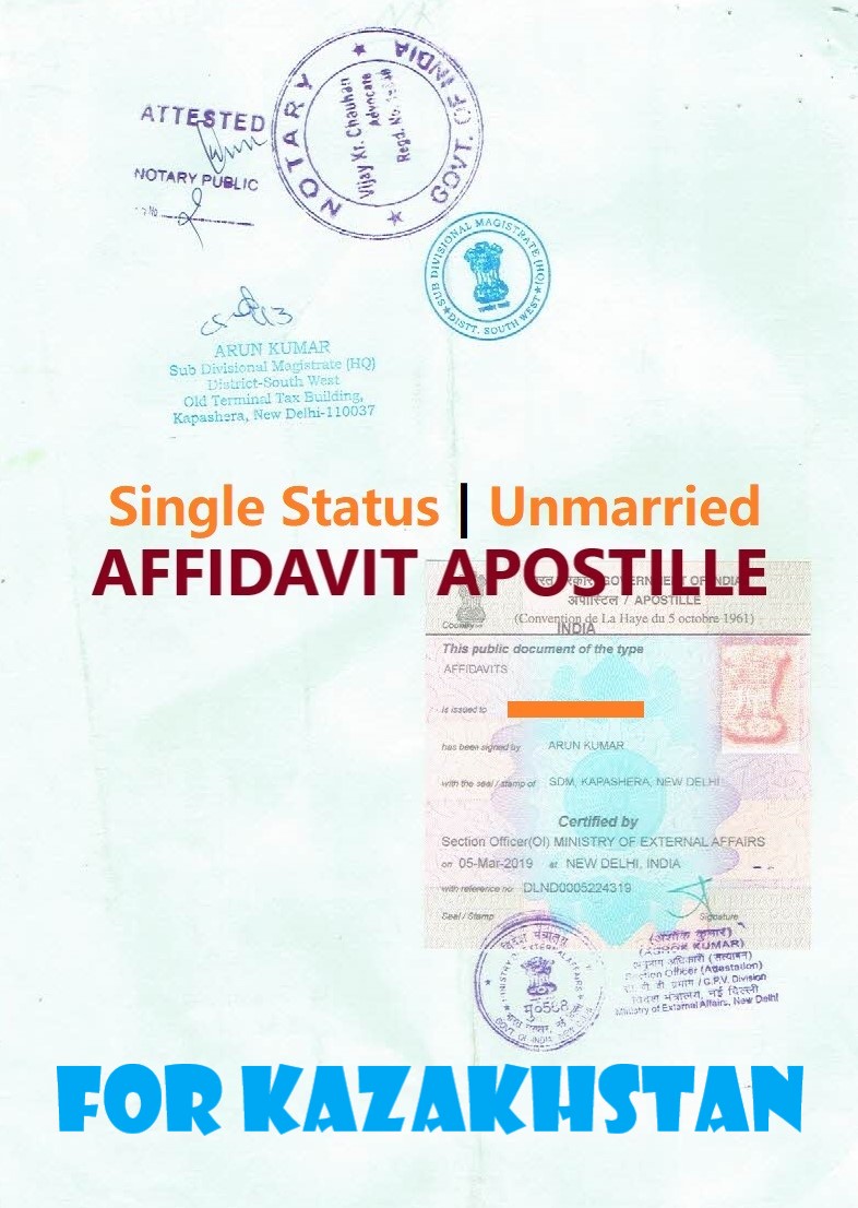 Unmarried Affidavit Certificate Apostille for Kazakhstan in India