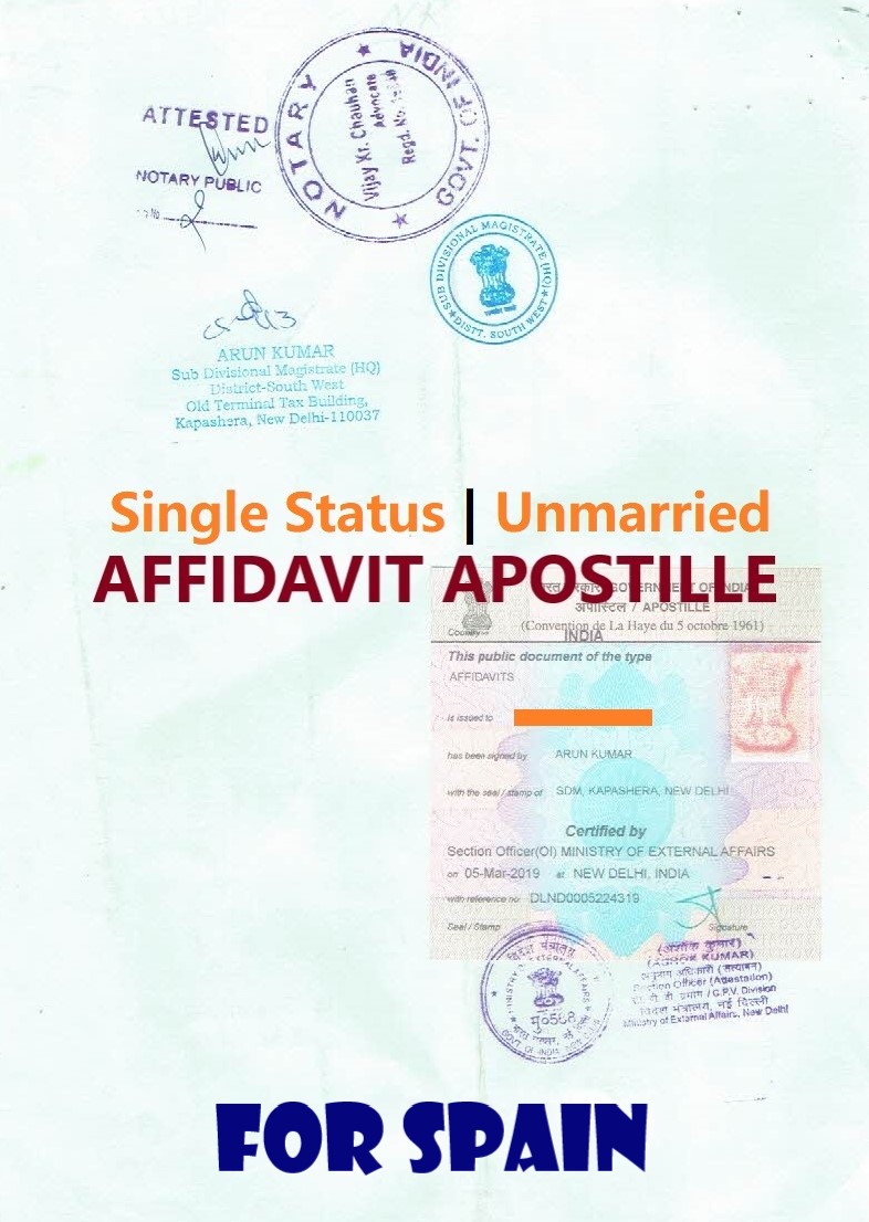 Unmarried Affidavit Certificate Apostille for Spain in India