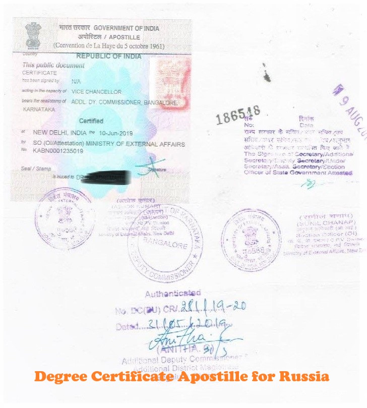 Degree Certificate Apostille for Russia India