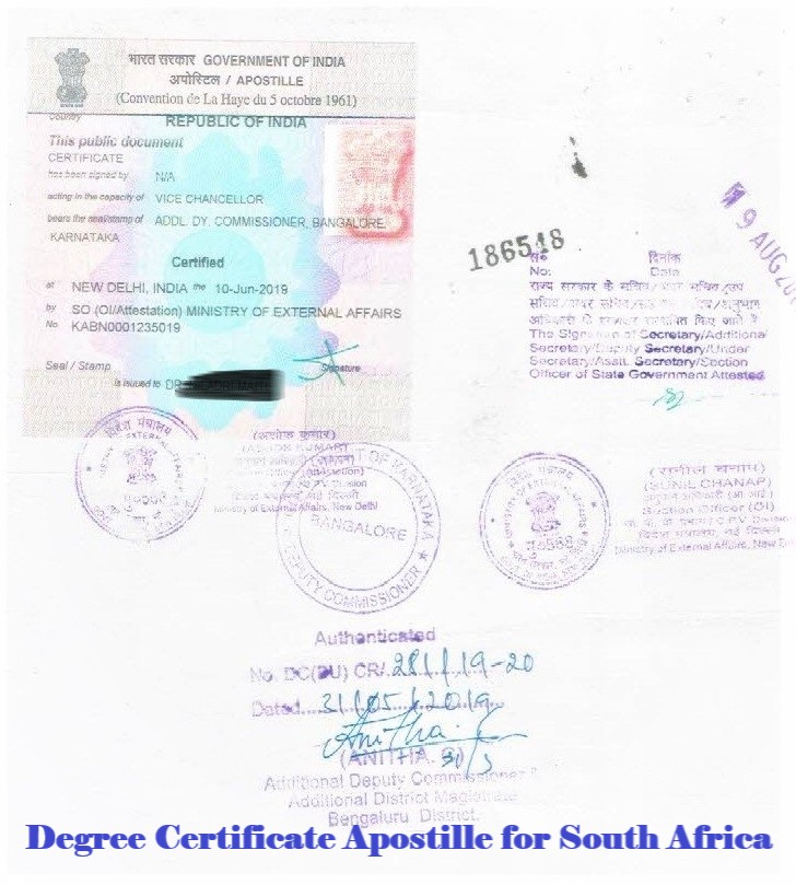 Degree Certificate Apostille for South Africa India
