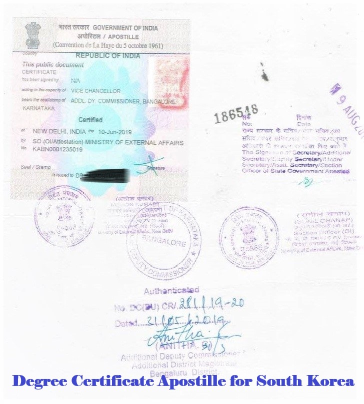 Degree Certificate Apostille for South Korea India