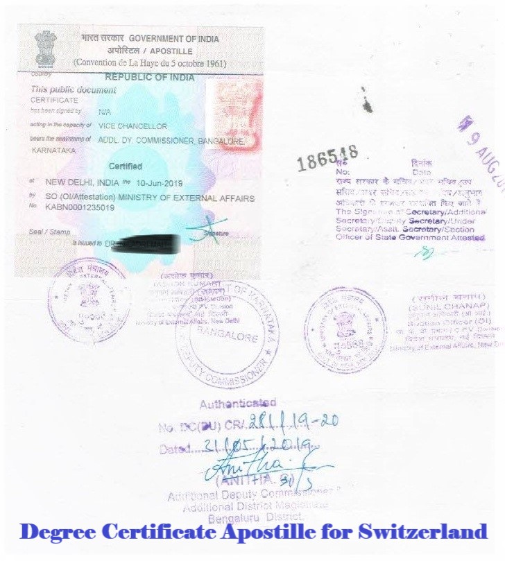 Degree Certificate Apostille for Switzerland India