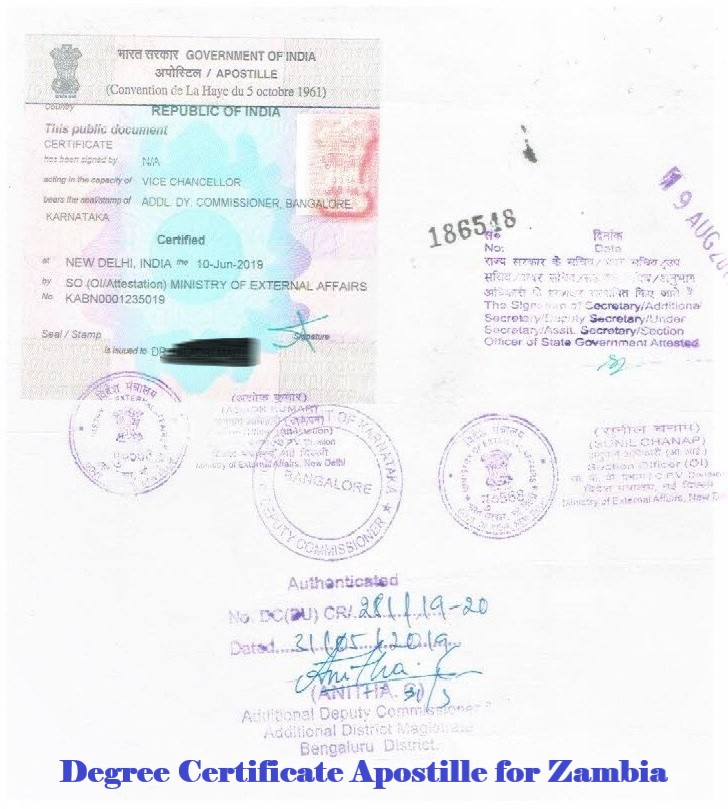 Degree Certificate Apostille for Zambia India