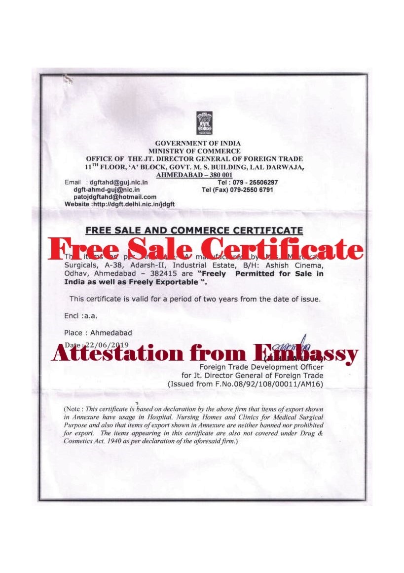 Free Sale Certificate Attestation from Cameroon Embassy