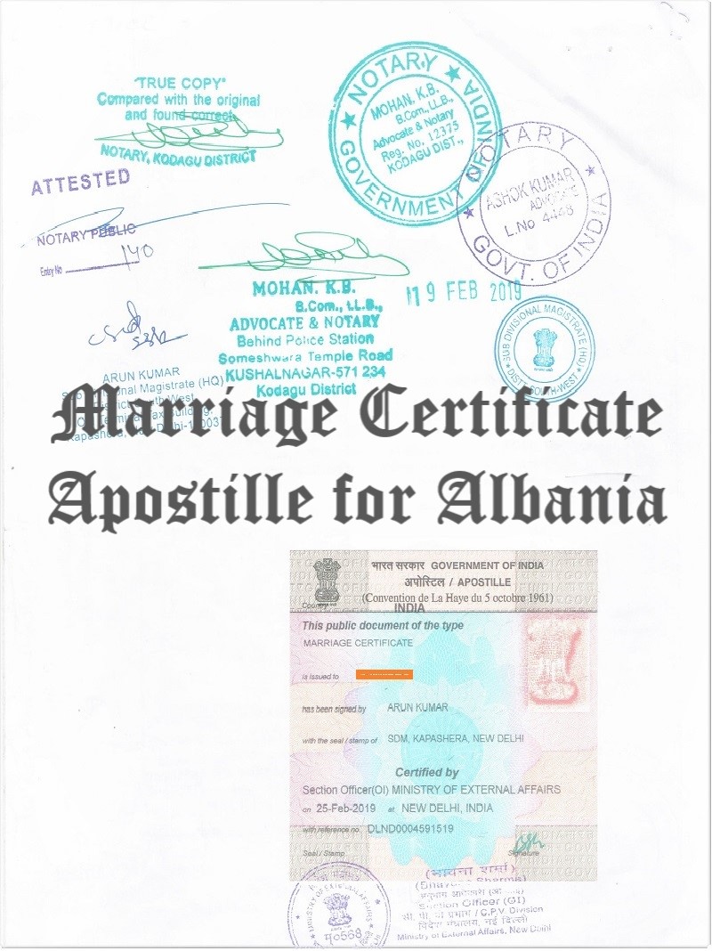 Marriage Certificate Apostille for Albania in India