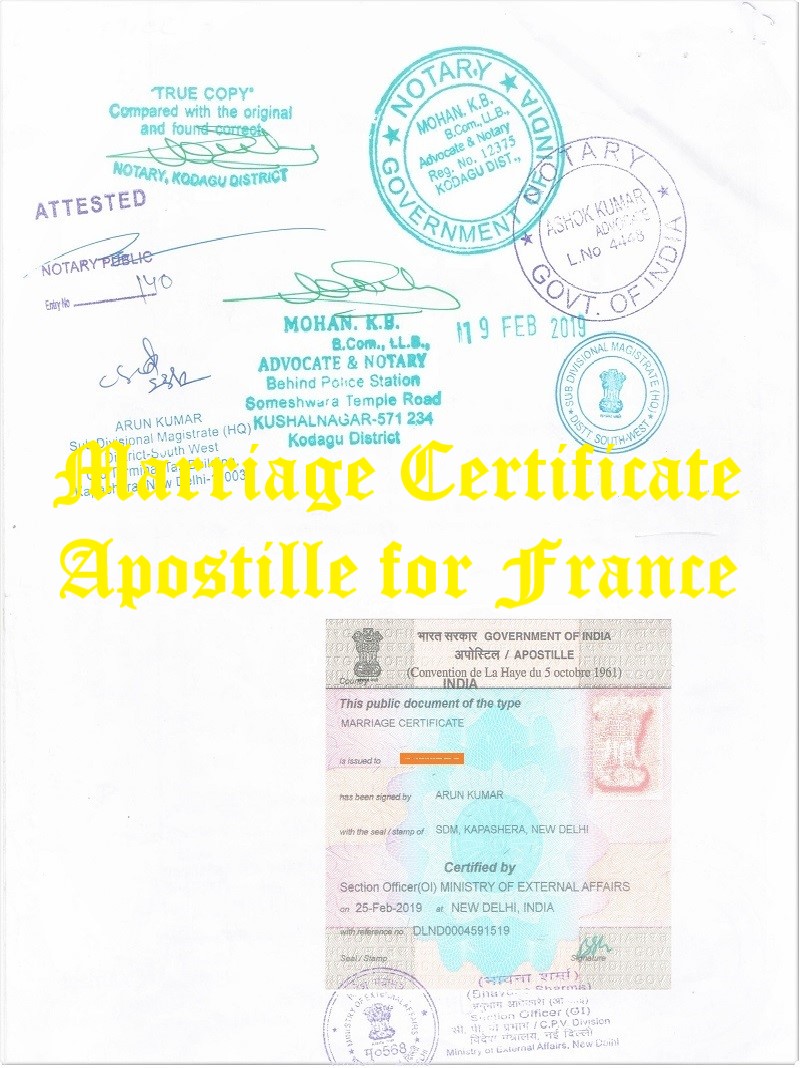 Marriage Certificate Apostille for France in India