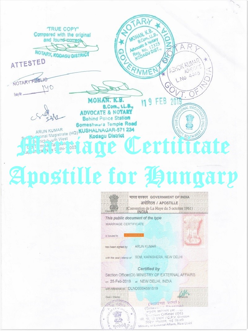 Marriage Certificate Apostille for Hungary in India