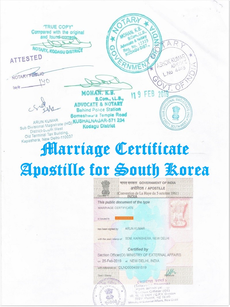 Marriage Certificate Apostille for South Korea in India