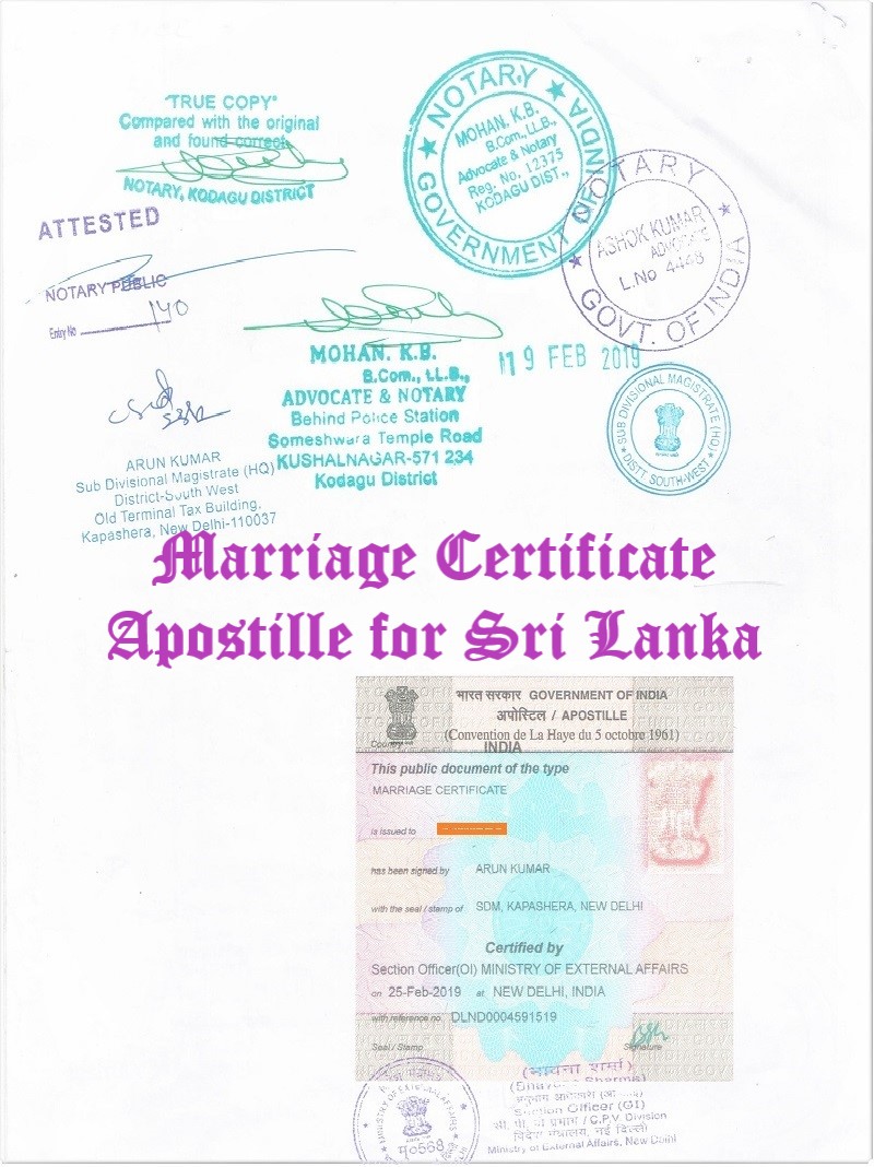 Marriage Certificate Apostille for Sri Lanka in India