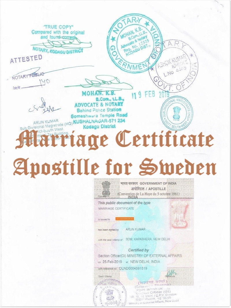 Marriage Certificate Apostille for Sweden in India