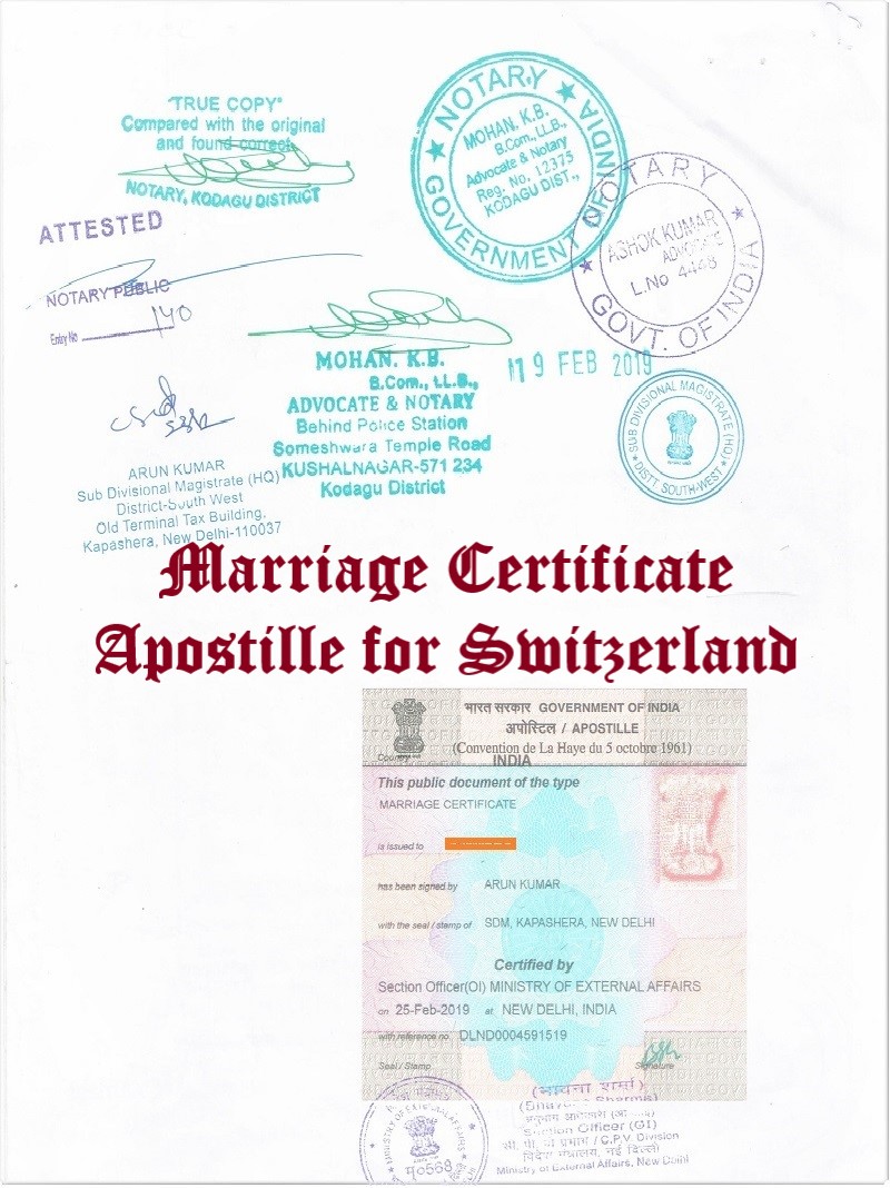 Marriage Certificate Apostille for Switzerland in India