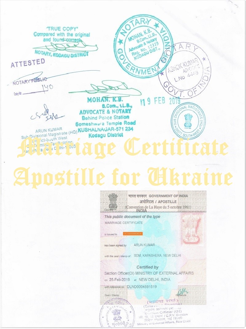 Marriage Certificate Apostille for Ukraine in India