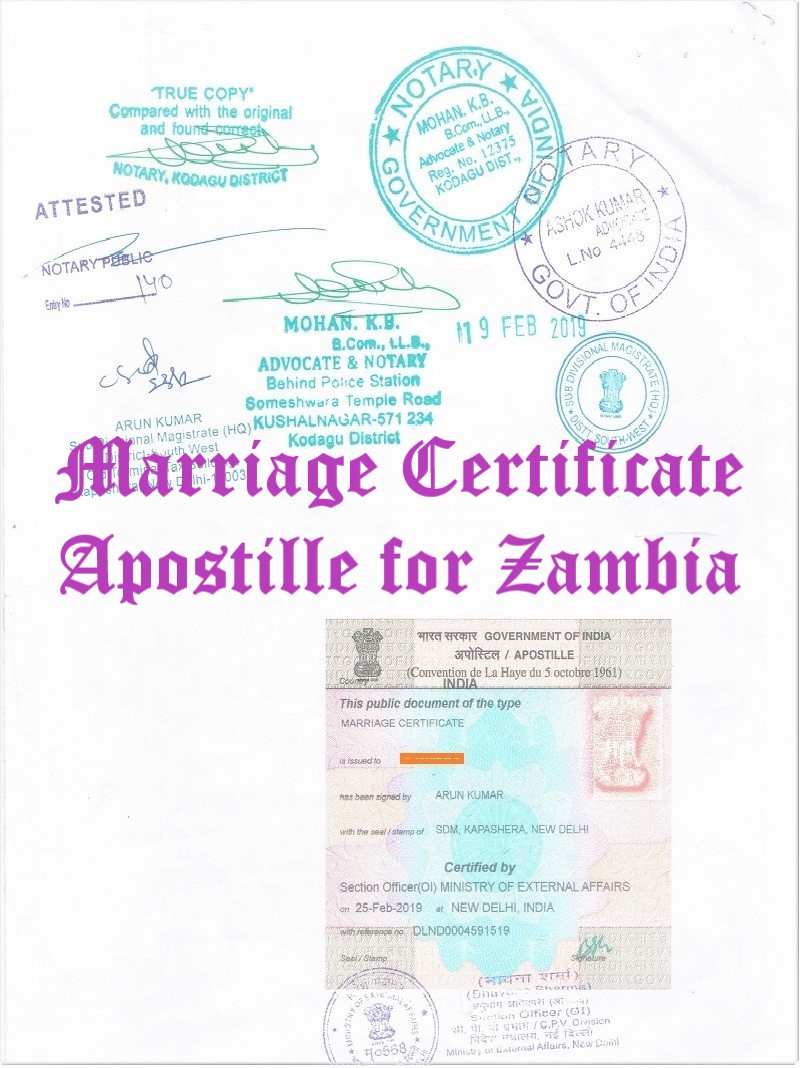 Marriage Certificate Apostille for Zambia in India
