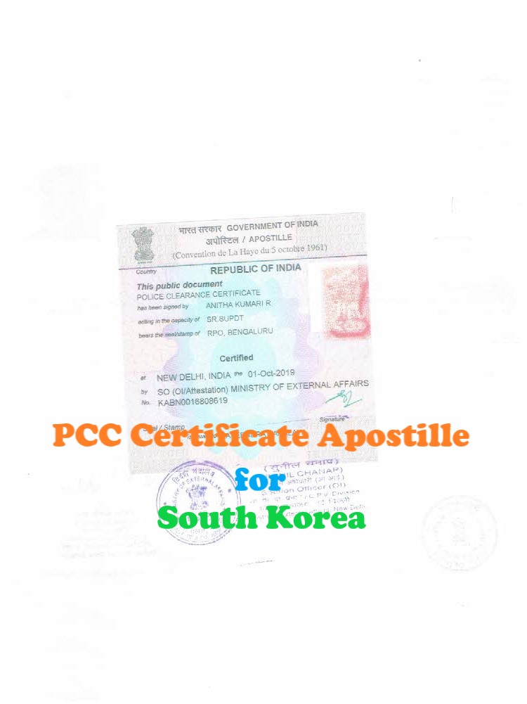 PCC Certificate Apostille for South Korea in India