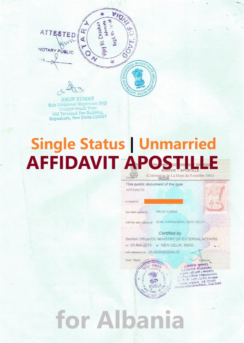 Unmarried Affidavit Certificate Apostille for Albania in India