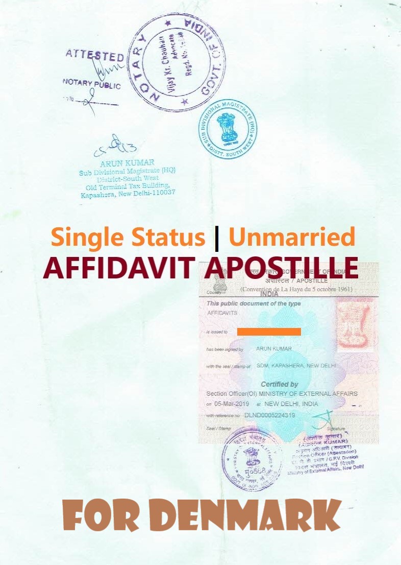 Unmarried Affidavit Certificate Apostille for Denmark in India