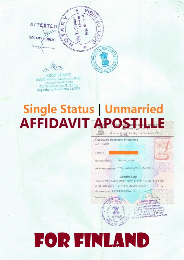 Unmarried Affidavit Certificate Apostille for Finland in India