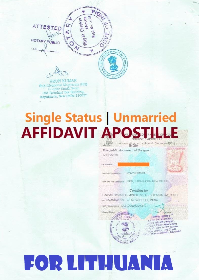 Unmarried Affidavit Certificate Apostille for Lithuania in India