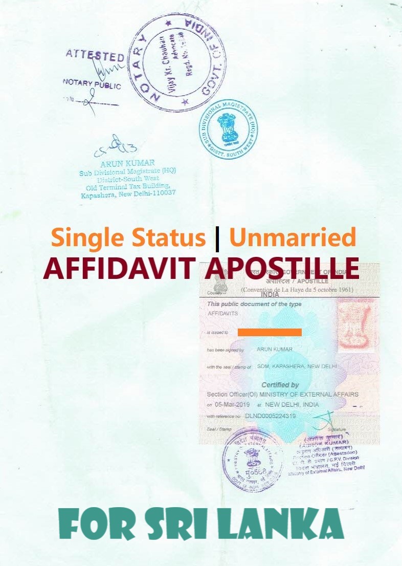 Unmarried Affidavit Certificate Apostille for Sri Lanka in India